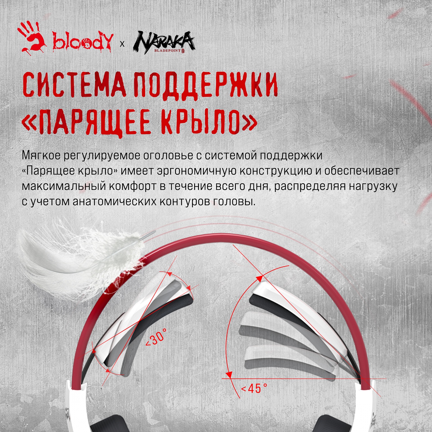 Наушники с микрофоном A4Tech Bloody G575 Naraka белый/красный 2м мониторные USB оголовье (G575 NARAKA)