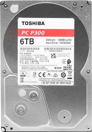 Жесткий диск Toshiba Original SATA-III 6Tb HDWD260UZSVA Desktop P300 (5400rpm) 128Mb 3.5"