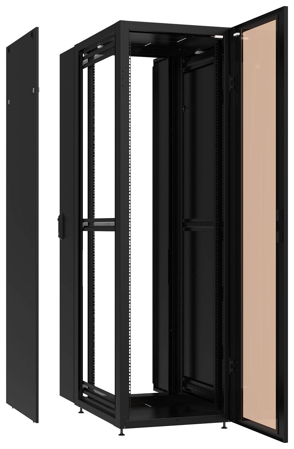 Шкаф коммутационный NT Practic.3 18-68.GF12.SD2.BF12 B (435068) напольный 18U 600x800мм пер.дв.стекл задн.дв.двуст. 2 бок.пан. направл.под закл.гайки 1300кг черный 710мм 55кг IP20 сталь