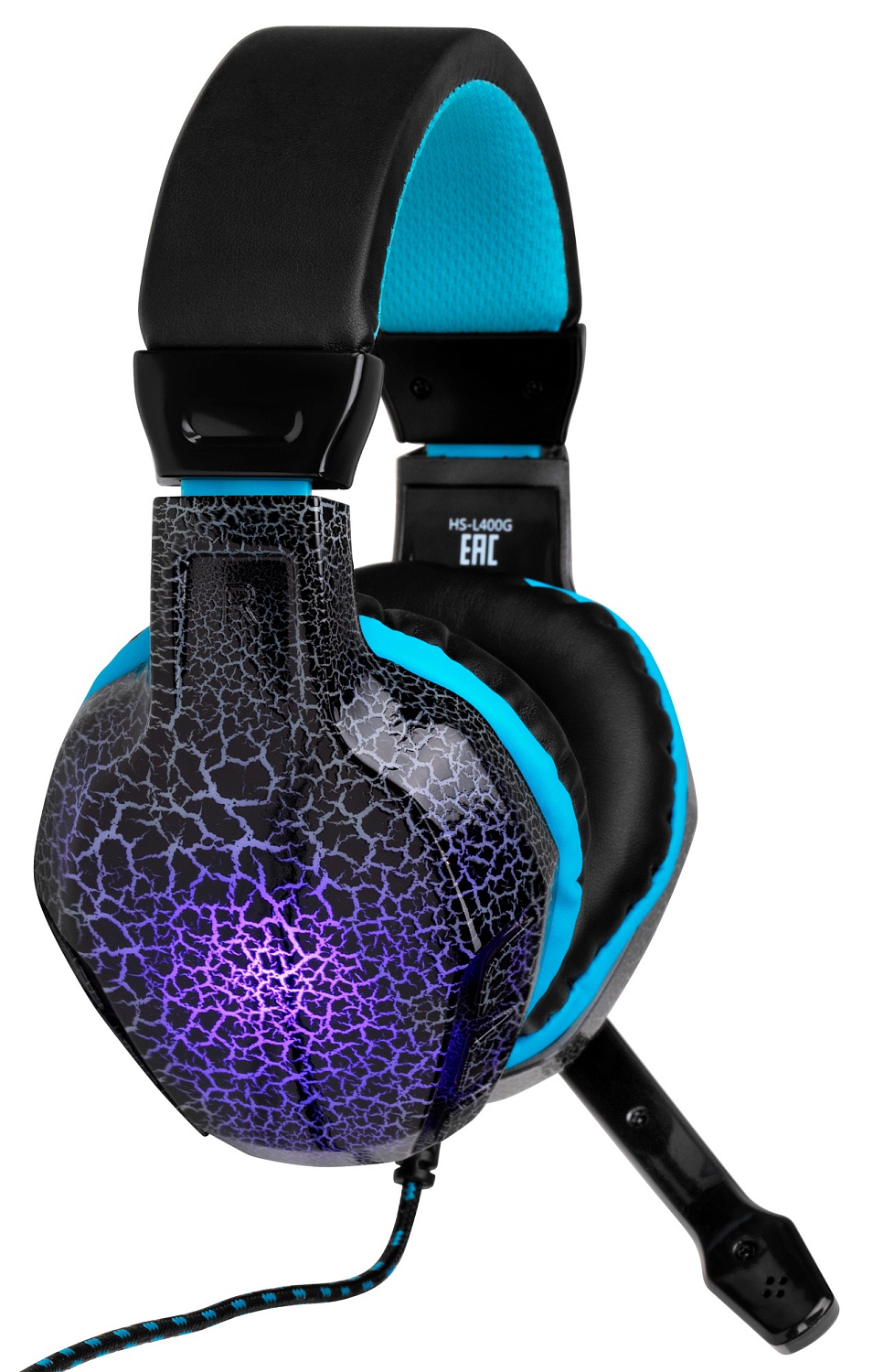 Наушники с микрофоном Оклик HS-L400G ZEUS черный/синий 2.2м мониторные оголовье (359480)