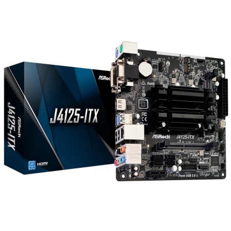 J4125-ITX, Intel® Quad-Core Celeron® J4125 (2.7 GHz), 2xDDR4-2400 SO-DIMM, D-SUB+DVI-D+HDMI,1xPCI-Ex1, 4xSATA3, 1xM.2, 8 Ch Audio, GLan, (2+3)xUSB2.0, (2+2)xUSB3.2, 2xPS/2, Mini-ITX, RTL {20}