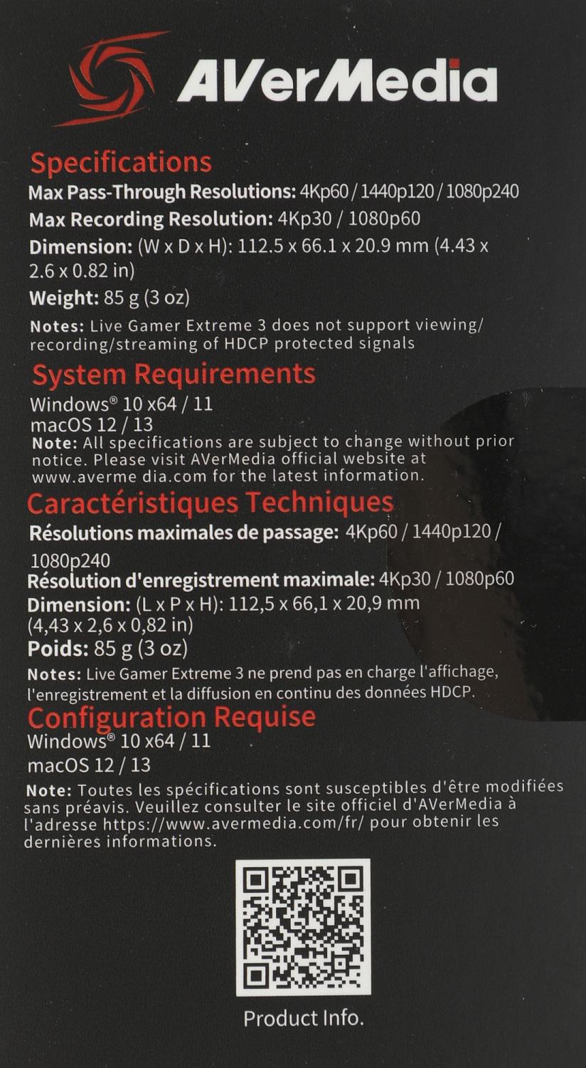 Карта видеозахвата Avermedia Live Gamer Extreme 3 GC551G2 внешний USB 3.1