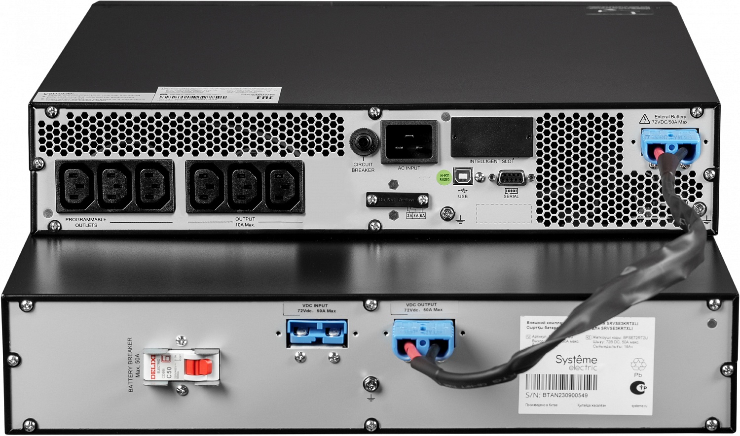 Источник бесперебойного питания Systeme Electric Smart-Save Online SRV, 2000VA/1800W, On-Line, Extended-run, Rack/Tower 4U(2U PM + 2U Battery), LCD, Out: 6xC13, SNMP Intelligent Slot, USB, RS-232