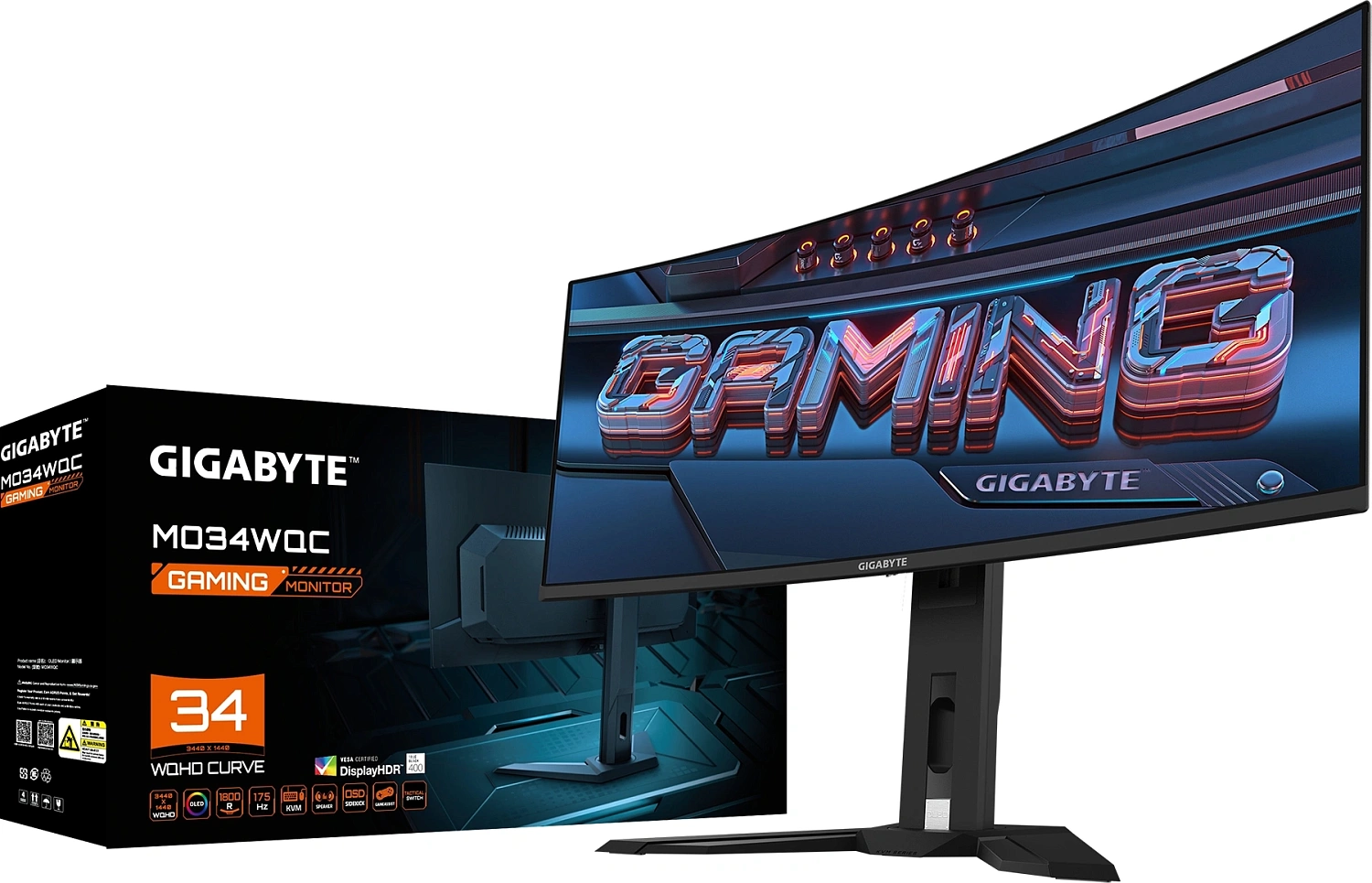 Монитор Gigabyte 34" MO34WQC черный OLED LED 21:9 HDMI матовая HAS 250cd 178гр/178гр 3440x1440 175Hz DP UW USB 9.3кг