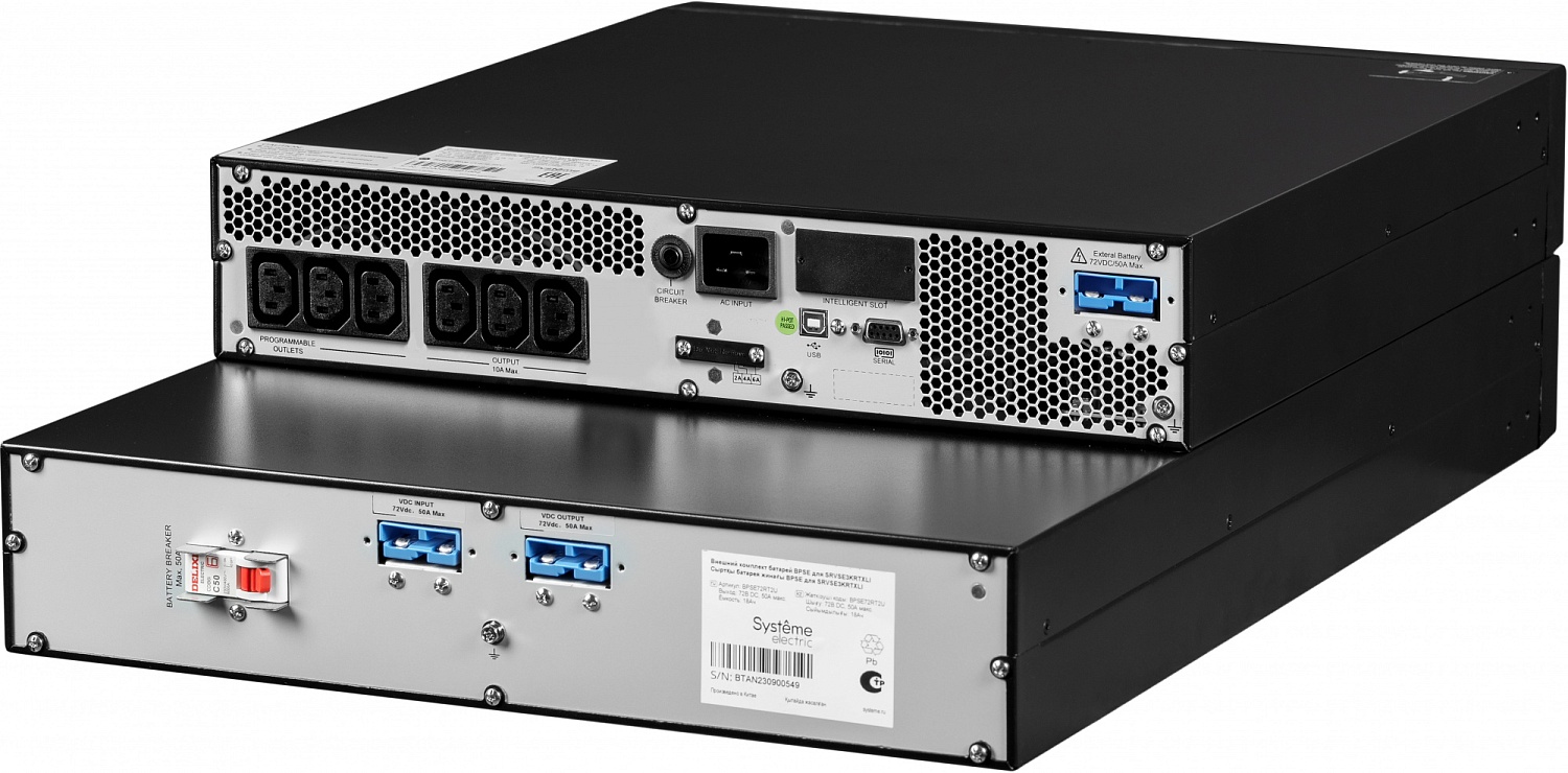 Источник бесперебойного питания Systeme Electric Smart-Save Online SRV, 2000VA/1800W, On-Line, Extended-run, Rack/Tower 4U(2U PM + 2U Battery), LCD, Out: 6xC13, SNMP Intelligent Slot, USB, RS-232