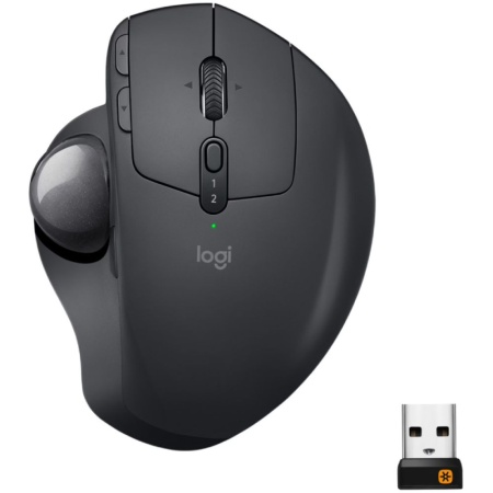 Мышь-трекбол Logitech MX Ergo (910-005179) черный, оптический светодиодный сенсор 512-2048dpi, Bluetooth+2.4G, эргономичный дизайн, 8 кнопок, АКБ до 4мес., правый хват