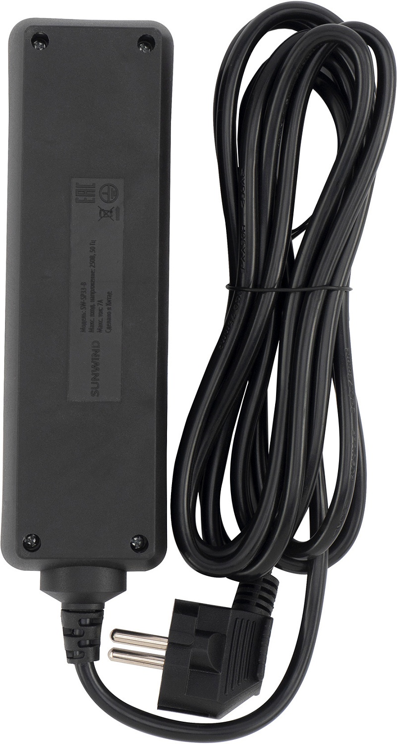Сетевой фильтр SunWind SW-SP33-B 3м (3 розетки) черный (коробка)