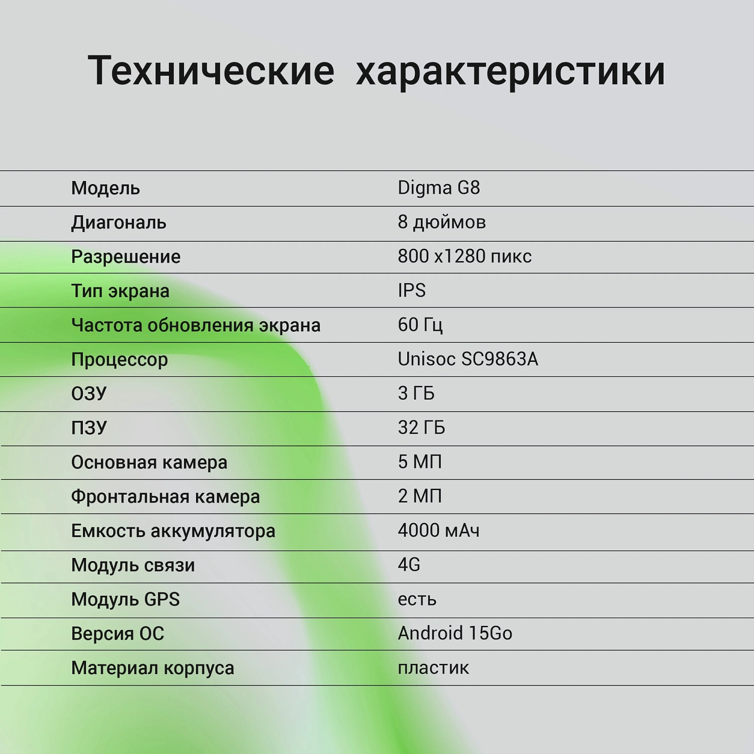 Планшет Digma G8 SC9863A (1.6) 8C RAM3Gb ROM32Gb 8" IPS 1280x800 4G Android 15 Go темно-серый 5Mpix 2Mpix BT WiFi microSD 128Gb 4000mAh 191hrs