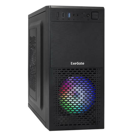 Корпус Minitower ExeGate mEVO-7807 (mATX, без БП, 1*USB+1*USB3.0, черный 1x12см с RGB подсветкой)