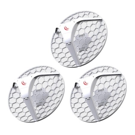 RBLHG-5nD-3 комплект из 3 устройств в одной упаковке! RBLHG5kit LHG 5 3-pack (LHG 5 with 24.5dBi 5GHz antenna, Dual Chain 802.11an wireless, 600MHz CPU, 64MB RAM, 1x LAN, POE, PSU, RouterOS L3,