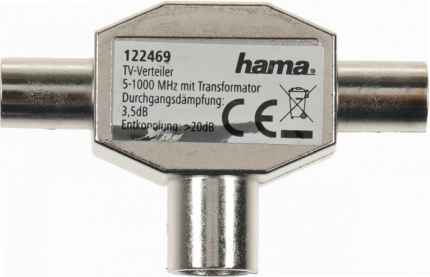 Адаптер антенный Hama H-205236 Coax (f)/2xCoax (f) серебристый (00205236)