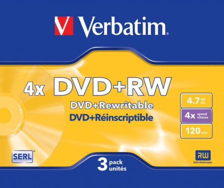 Диск DVD+RW Verbatim 4.7Gb 4x Slim case (3шт) (43636)