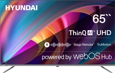 Телевизор LED Hyundai 65" H-LED65BU7100 WebOS Frameless Metal серый 4K Ultra HD 60Hz MEMC DVB-T DVB-T2 DVB-C DVB-S DVB-S2 USB WiFi Smart TV