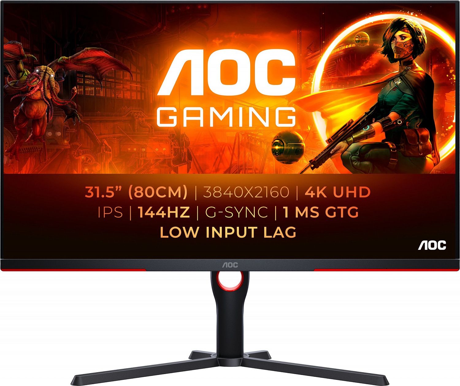 Монитор AOC 31.5" Gaming U32G3X черный/красный IPS LED 1ms 16:9 HDMI M/M матовая HAS Piv 1000:1 400cd 178гр/178гр 3840x2160 144Hz DP 4K 7.79кг