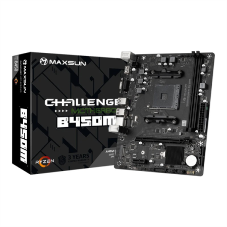 Материнская плата MAXSUN MS-Challenger B450M, AM4, B450, 2*DDR4, 4*SATA 3.0, M.2, USB 3.2, USB 2.0, 1*PCIE 16,  1*PCIE 1, HDMI+VGA, mATX