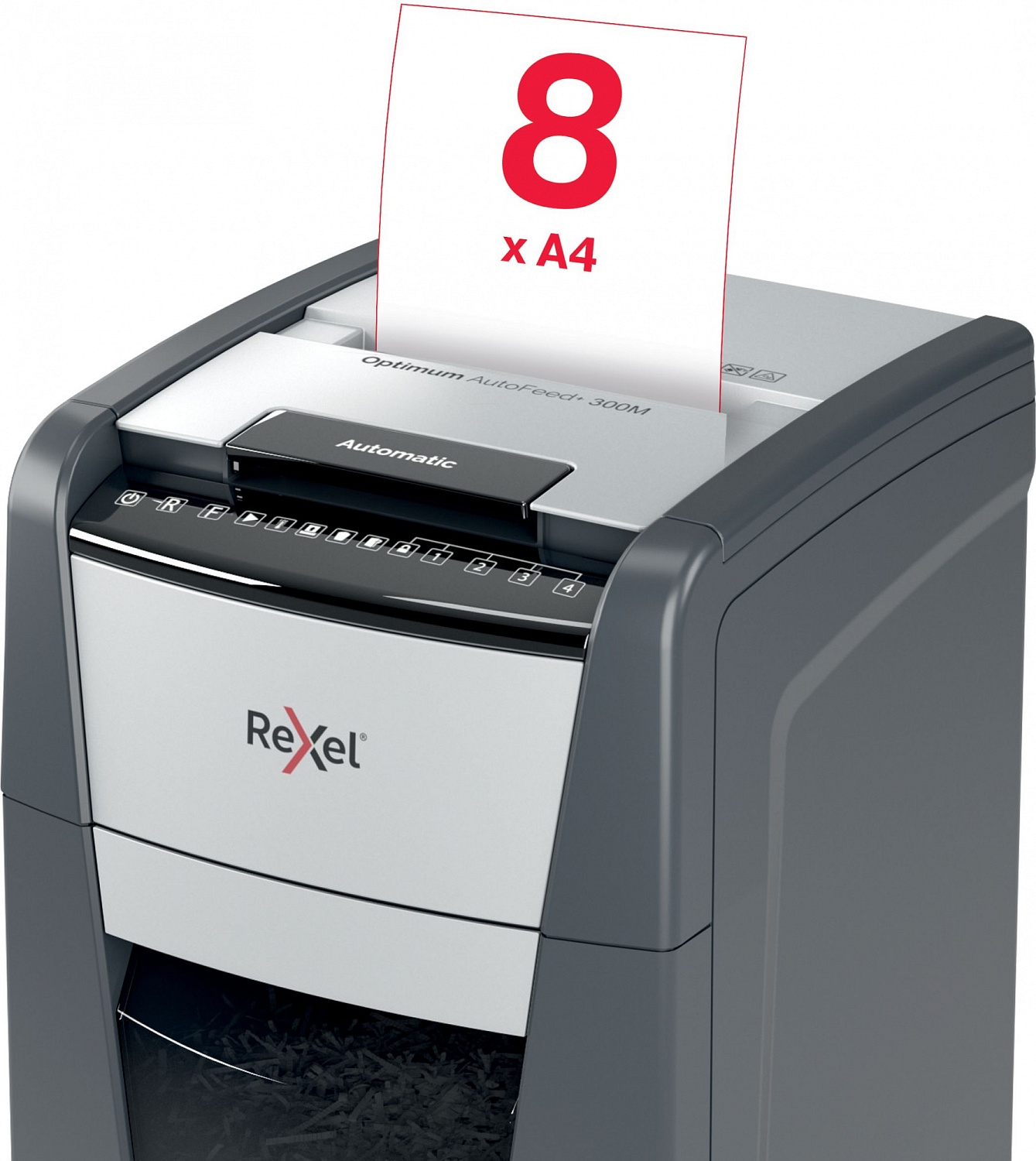 Шредер Rexel Optimum AutoFeed 300M черный с автоподачей (секр.P-5) фрагменты 300лист. 60лтр. скрепки скобы пл.карты