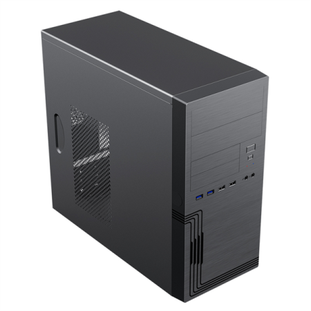 корпус MiniTower Powerman ES555 Black PM-450ATX  U3*2+TypeC*2+2*combo Audio; intrusion switch; power button lock; Extra 2xHDD cage; plastic screwless parts  mATX