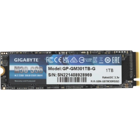 Твердотельный накопитель SSD Gigabyte OEM 2 2280 1TB M30 Client SSD GP-GM301TB-G PCIe Gen3x4 with NVMe,3500/3000, IOPS 308/332K, MTBF 2M, 3D TLC, 2048MB, 650TBW, 0,36DWPD, RTL (822668) oem