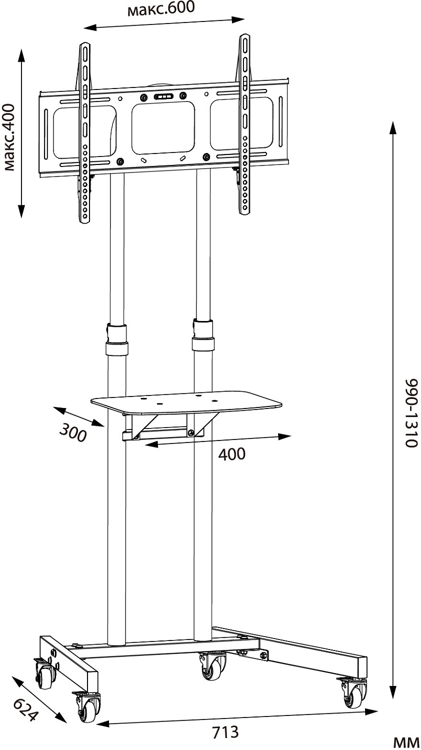 Стойка для телевизора Cactus CS-VM-ST04H черный 37"-70" макс.45кг напольный мобильный