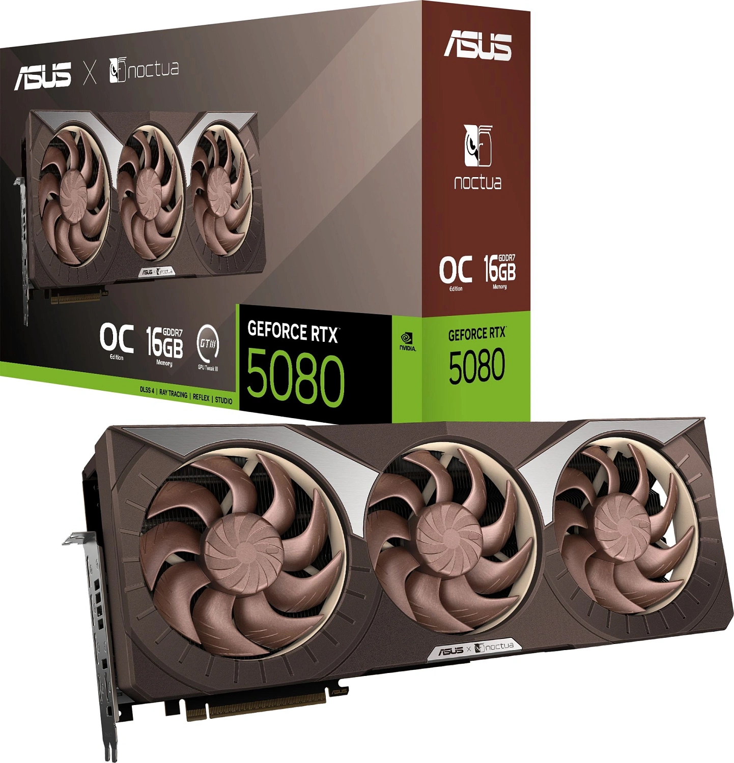Видеокарта Asus PCI-E 5.0 RTX5080-O16G-NOCTUA NVIDIA GeForce RTX 5080 16Gb 256bit GDDR7 2700/30000 HDMIx2 DPx3 HDCP Ret