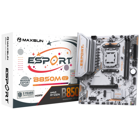Материнская плата Maxsun MS-eSport B850M WIFI ICE B850, AM5, 2*DDR5, 1*PCIEx16, 1*PCIEx1, 2*M.2, 6*USB3.2Gen1, 4*USB2.0, 2*SATA3.0, 1G, DP, HDMI, M-ATX, RTL