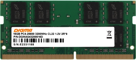 Память DDR4 16Gb 3200MHz Digma DGMAS43200016D RTL PC4-25600 CL22 SO-DIMM 260-pin 1.2В dual rank Ret