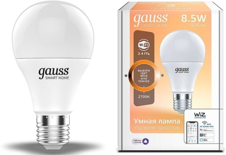 Умная лампа Gauss IoT Smart Home E27 8.5Вт 806lm Wi-Fi (упак.:1шт) (1050112)