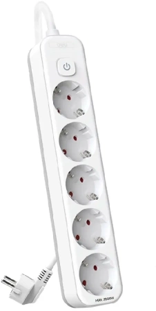 Сетевой фильтр Deli ET438 3м (5 розеток) белый (пакет ПЭ) Сетевой фильтр Deli ET438 3м (5 розеток) белый (пакет ПЭ)