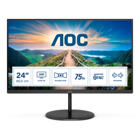 Монитор AOC 23.8" Value Line Q24V4EA черный IPS LED 16:9 HDMI M/M матовая 250cd 178гр/178гр 2560x1440 75Hz DP 2K 3.45кг