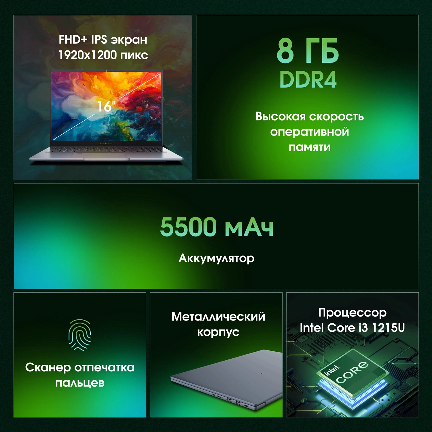 Ноутбук Digma Pro Pactos Core i3 1215U 8Gb SSD256Gb Intel UHD Graphics 16" IPS FHD (1920x1200) Windows 11 Professional dk.grey WiFi BT Cam 6060mAh (DN16P3-8CXW01)
