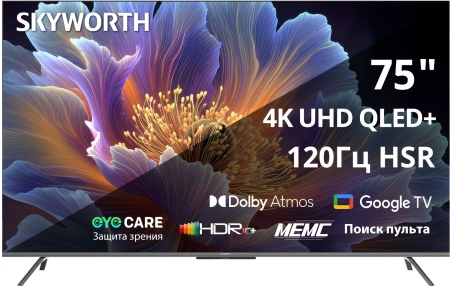 Телевизор QLED Skyworth 75" 75Q66H Google TV Frameless черный/серебристый 4K Ultra HD 60Hz DVB-T DVB-T2 DVB-C DVB-S DVB-S2 USB WiFi Smart TV