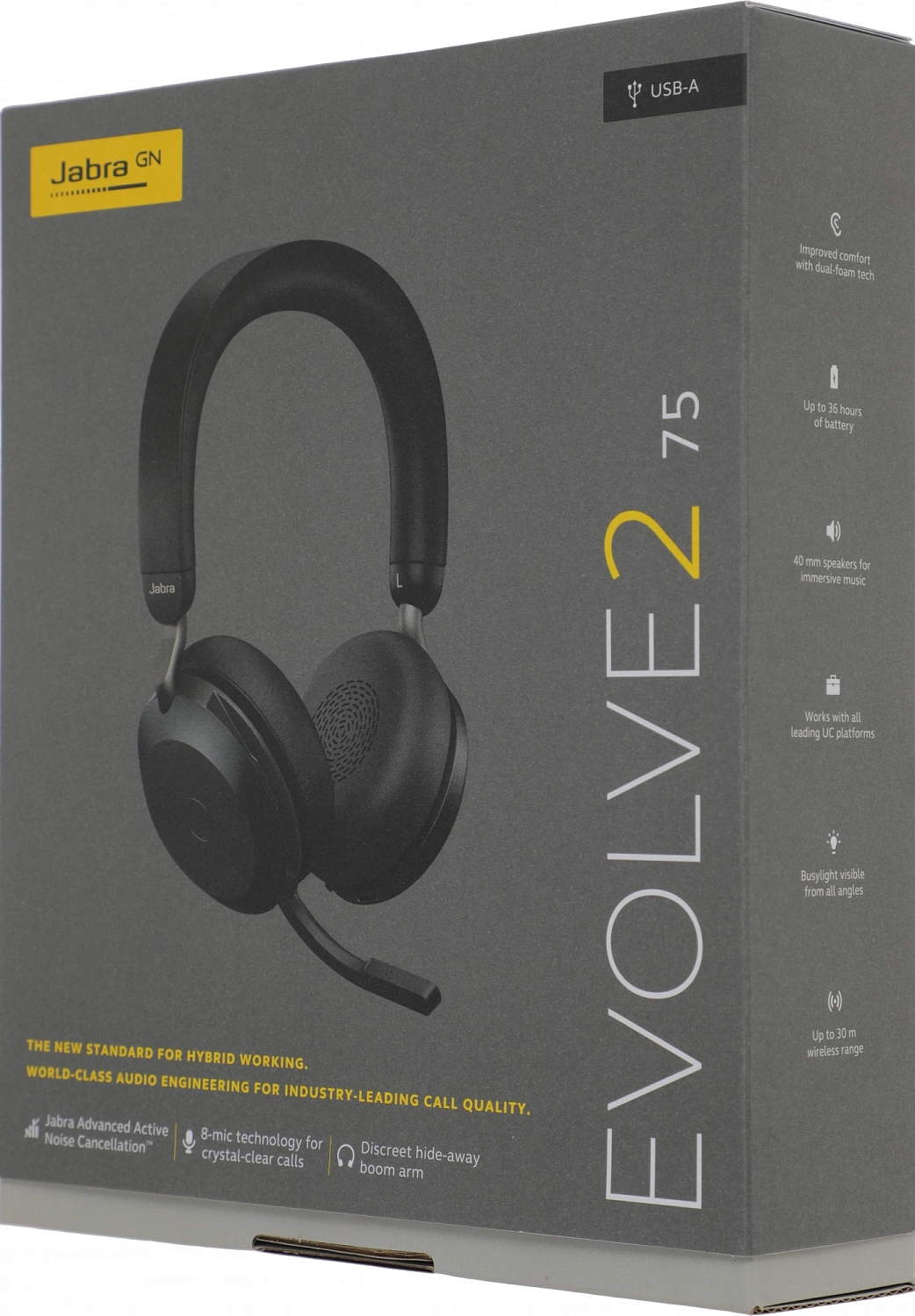 Наушники с микрофоном Jabra Evolve2 75, Link380a UC Stereo Black черный накладные BT оголовье (27599-989-999)