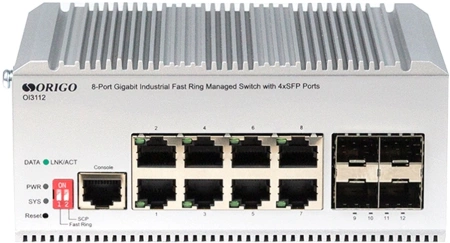 Коммутатор ORIGO Managed L2 Industrial Fast Ring Switch 8x1000Base-T, 4x1000Base-X SFP, Surge 4KV, -40 to 75°C