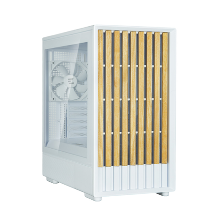 корпус ZALMAN P10 NAMU, MATX, WHITE, WINDOW, FRONT COVER WALNUT, 2x3.5", 3x2.5", 1xUSB TYPE-C, 1xUSB3.0, FRONT 2x120mm, REAR 1x120mm ARGB