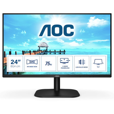 Монитор 23,8" AOC 24B2XH/EU 1920x1080@75Hz IPS LED 16:9 4ms VGA HDMI 20M:1 178/178 250cd 1000:1 Tilt Black
