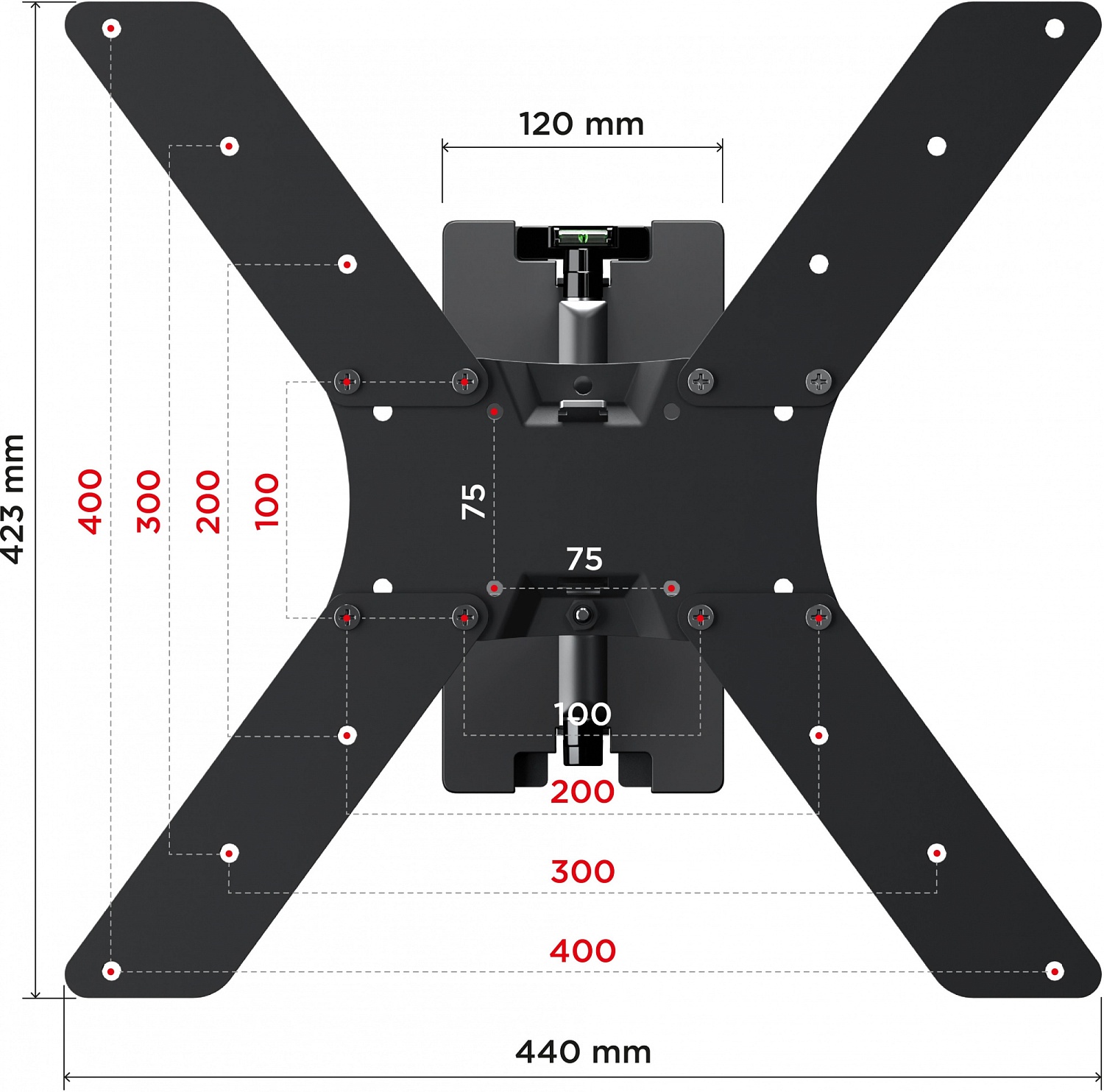 Кронштейн для телевизора Holder LCD-5566-B черный 32"-55" макс.45кг настенный поворотно-выдвижной и наклонный