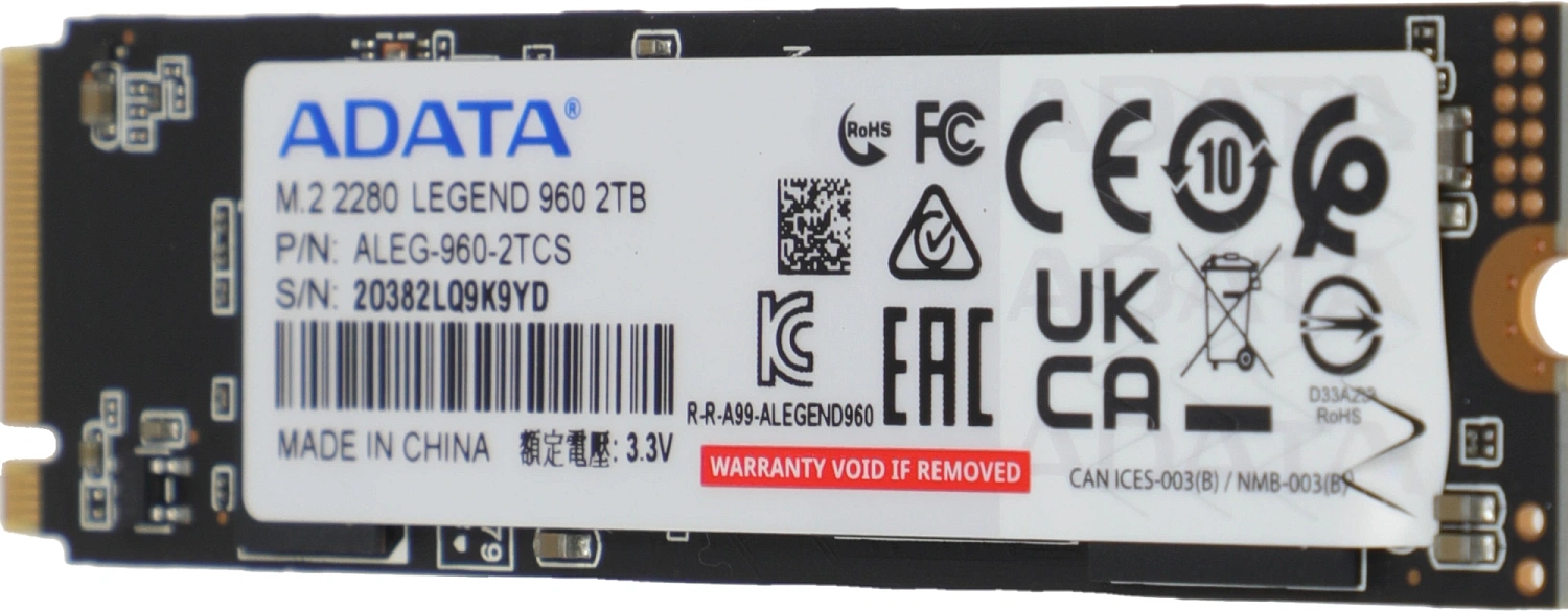 Накопитель SSD A-Data PCIe 4.0 x4 2TB ALEG-960-2TCS Legend 960 M.2 2280