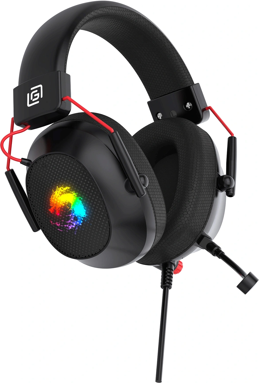 Наушники с микрофоном Оклик HS-L305G черный/красный 2м мониторные оголовье (2060511)