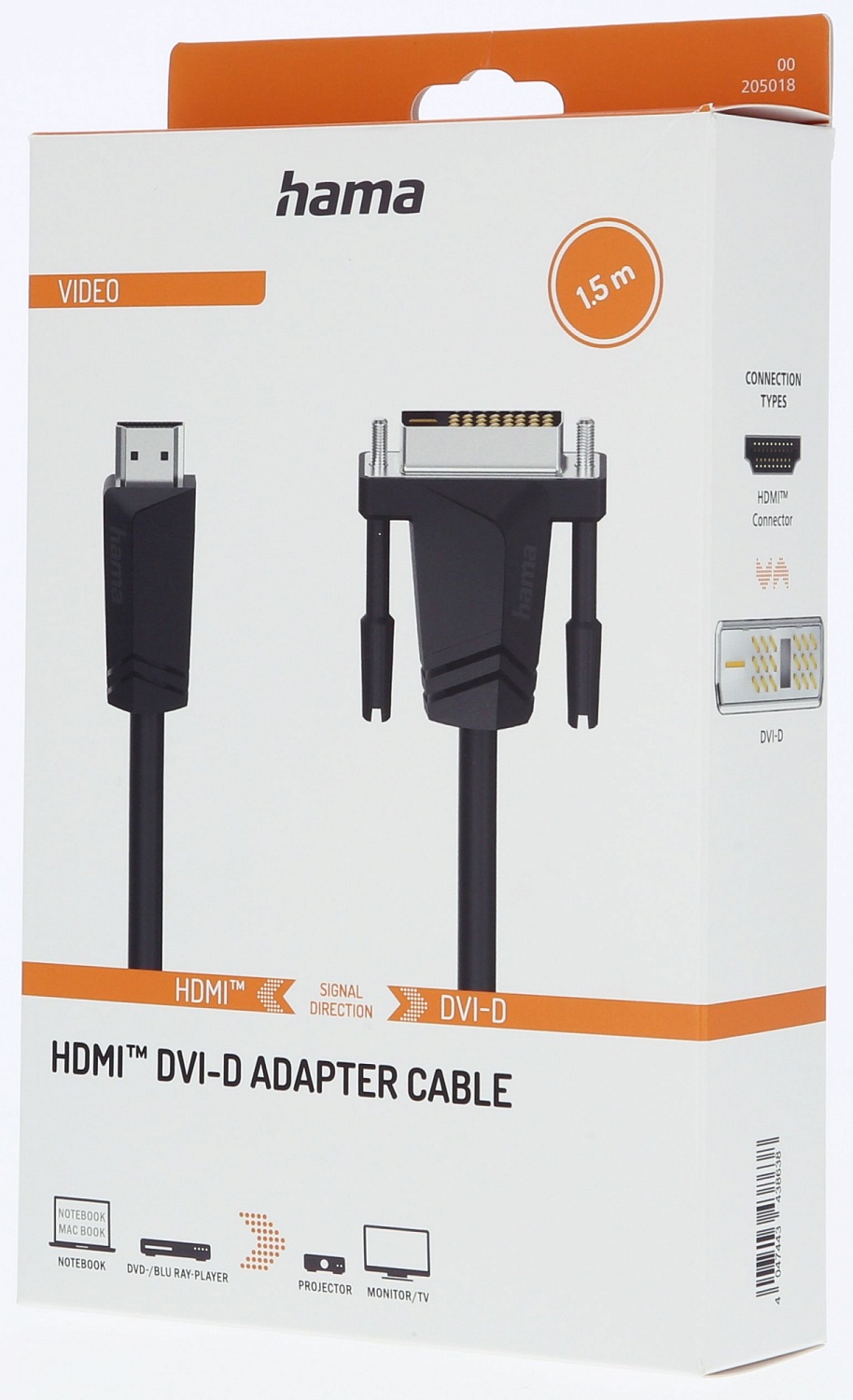 Кабель аудио-видео Hama H-205018 HDMI/DVI-D (Dual Link) 1.5м. позолоч.конт. черный (уп.:1шт) (00205018)