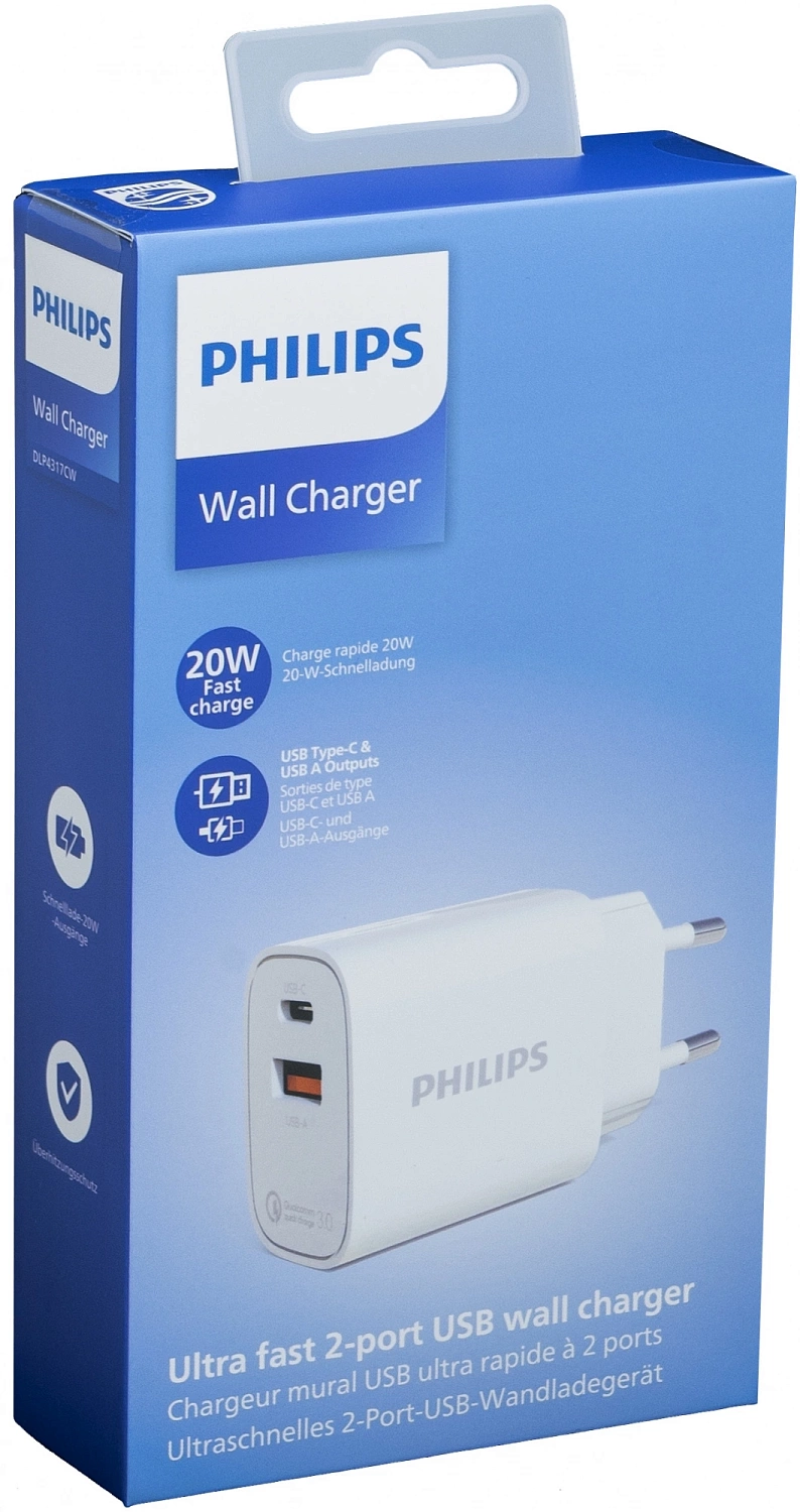 Сетевое зар./устр. Philips DLP4317 20W 0.8A (PD) USB/USB Type-C универсальное белый (DLP4317CW/70)