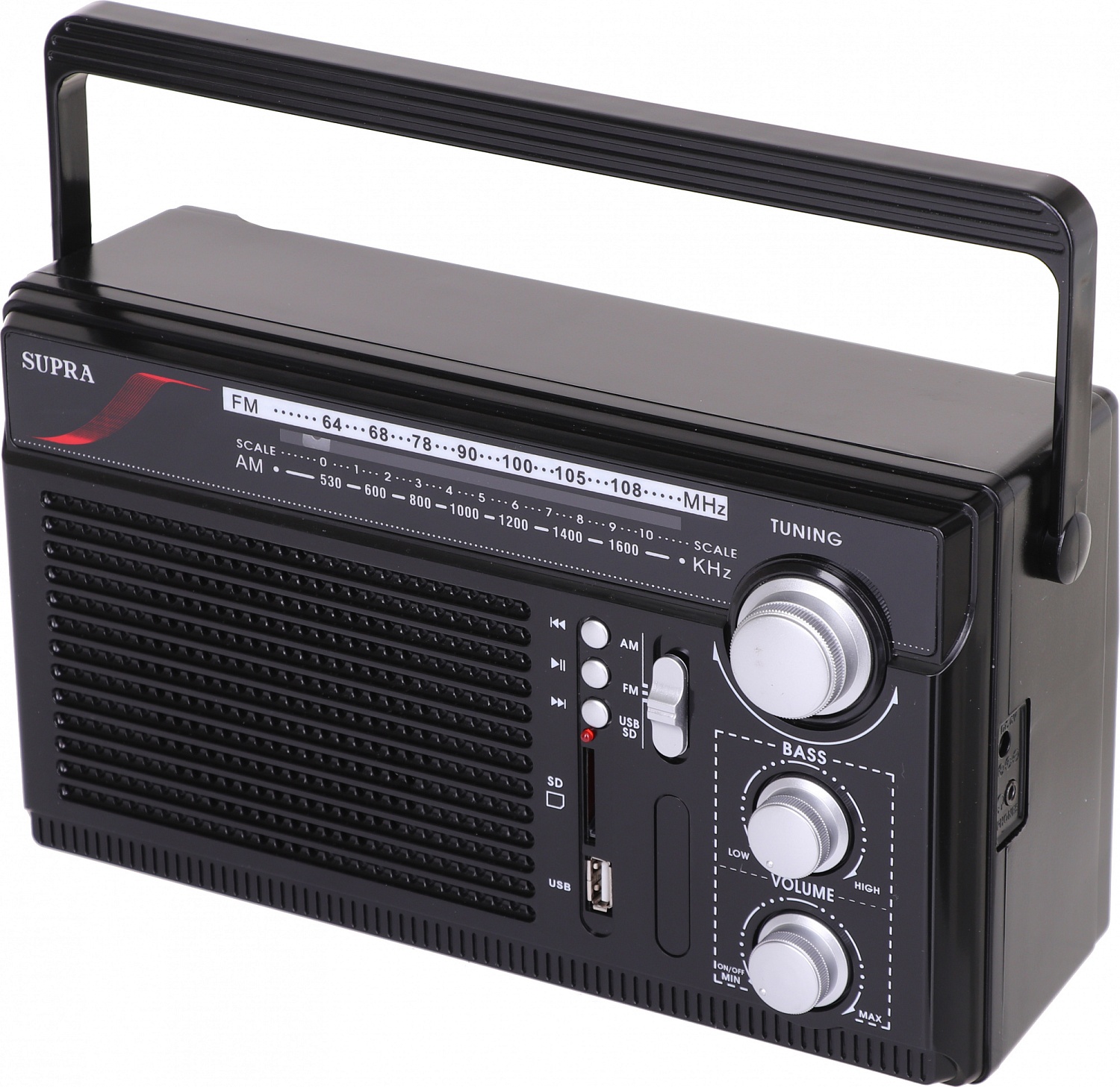 Радиоприемник портативный Supra ST-33U черный USB SD