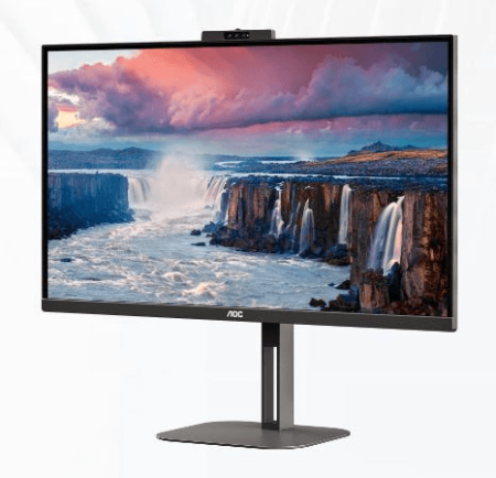 Монитор AOC 27" Q27V5CW черный IPS LED 1ms 16:9 HDMI M/M Cam матовая HAS Piv 300cd 178гр/178гр 2560x1440 75Hz FreeSync DP 2K USB 6.64кг