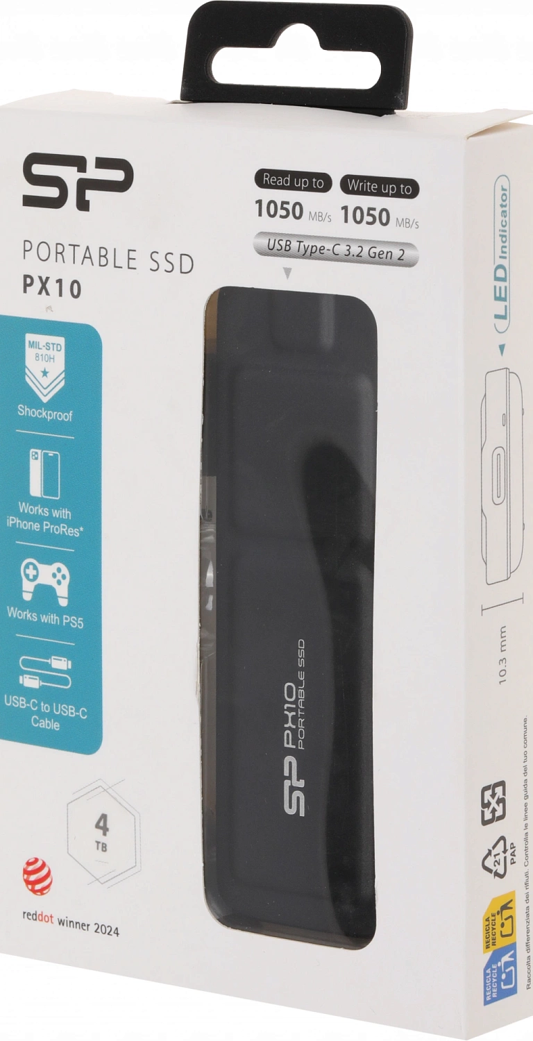 Накопитель SSD Silicon Power USB-C 4TB SP040TBPSDPX10CK PX10 1.8" черный