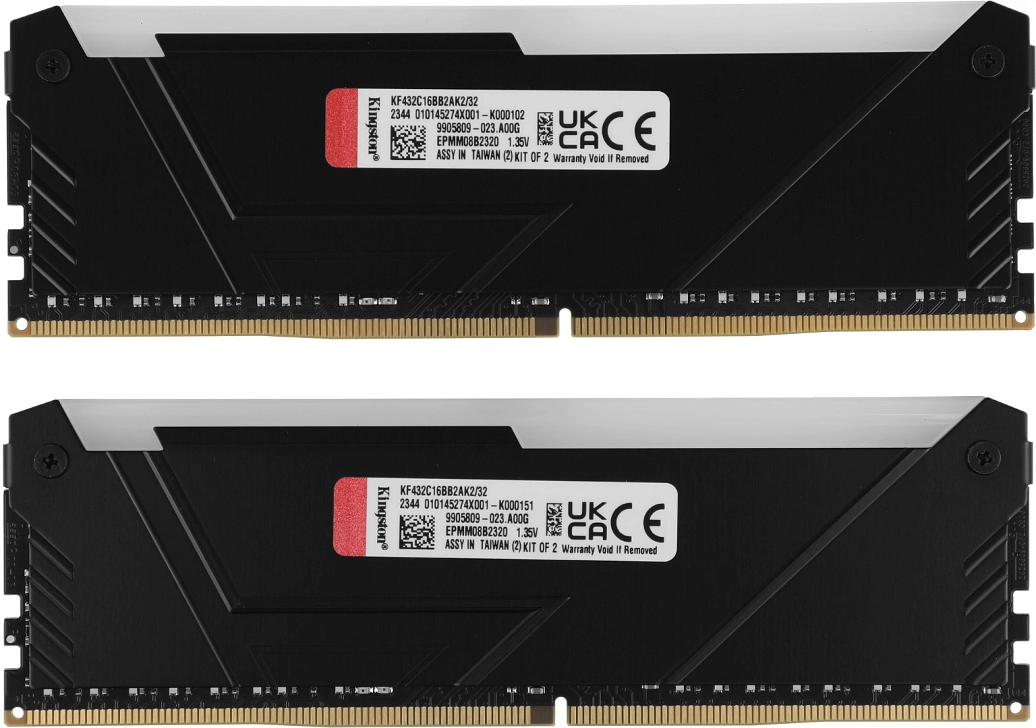 Память DDR4 2x16GB 3200MHz Kingston KF432C16BB2AK2/32 Fury Beast RGB RTL Gaming PC4-25600 CL16 DIMM 288-pin 1.35В kit single rank с радиатором Ret