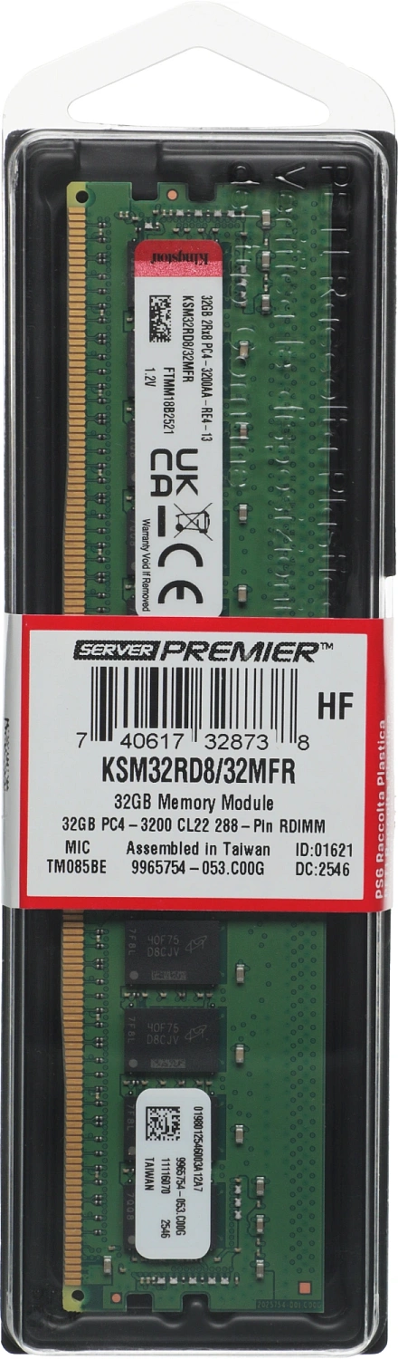 Оперативная память Kingston Server Premier DDR4 32GB RDIMM 3200MHz ECC Registered 2Rx8, 1.2V (Micron F Rambus)