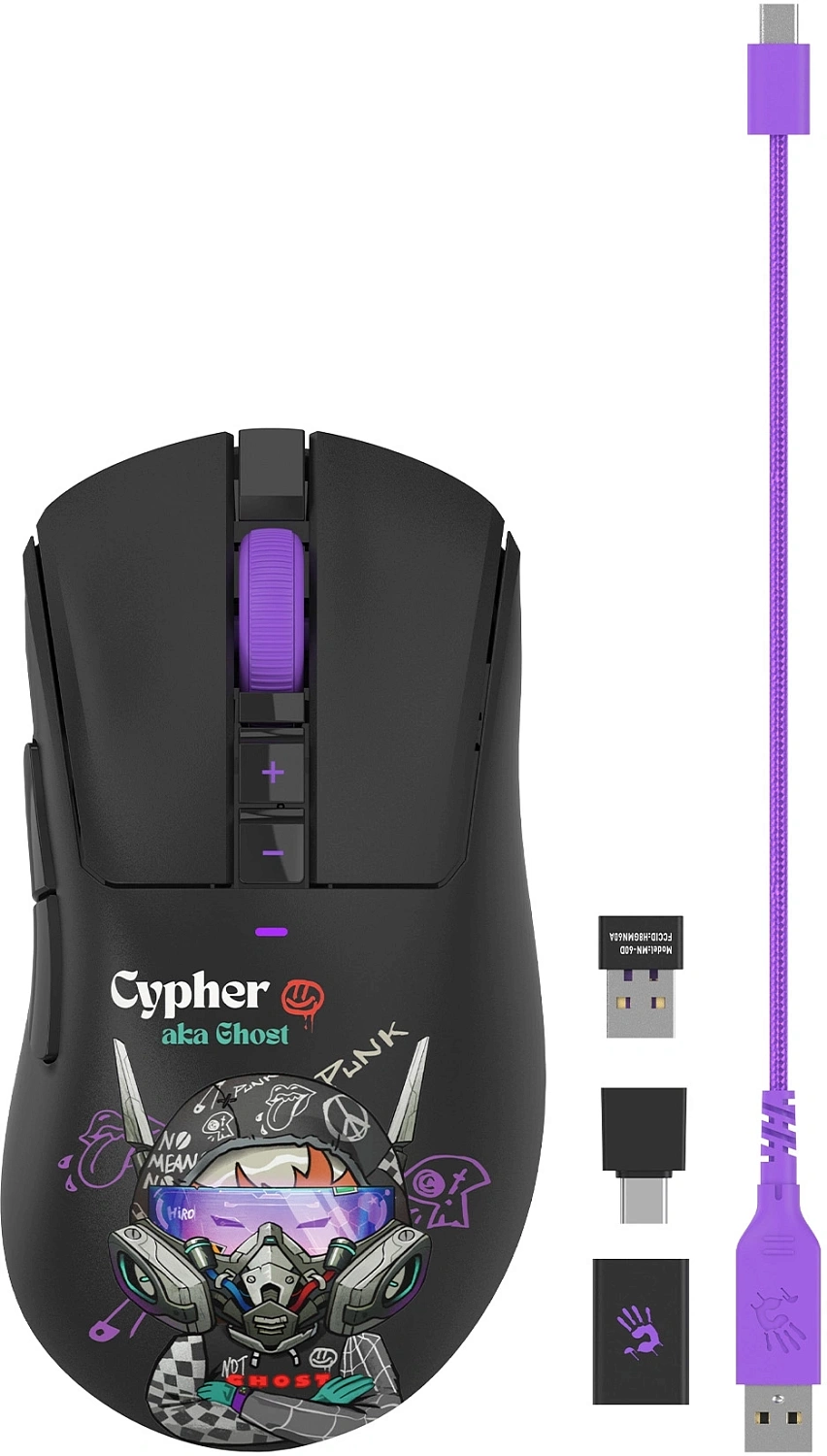 Мышь A4Tech Bloody R73 Pro черный/рисунок оптическая 26000dpi беспров. USB-C 7but (R73 PRO CYPHER GHOST) Мышь A4Tech Bloody R73 Pro черный/рисунок оптическая 26000dpi беспров. USB-C 7but (R73 PRO CYPHER GHOST)