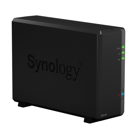 Система хранения данных Synology DS118 DC1,4GhzCPU/1Gb/upto 1HDD SATA(3,5'')/2xUSB3.0/1GigEth/iSCSI/2xIPcam(upto 15)/1xPS