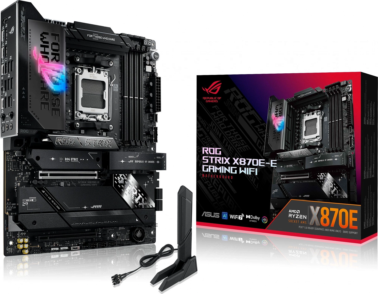 Материнская плата ASUS ROG STRIX X870E-E GAMING WIFI, AM5, X870, 4*DDR5, 4*SATA, 5*M.2, 9*USB 3.2, 2*USB4, 2*Type-C, 2*PCIx16, HDMI, ATX; 90MB1IB0-M0EAY0