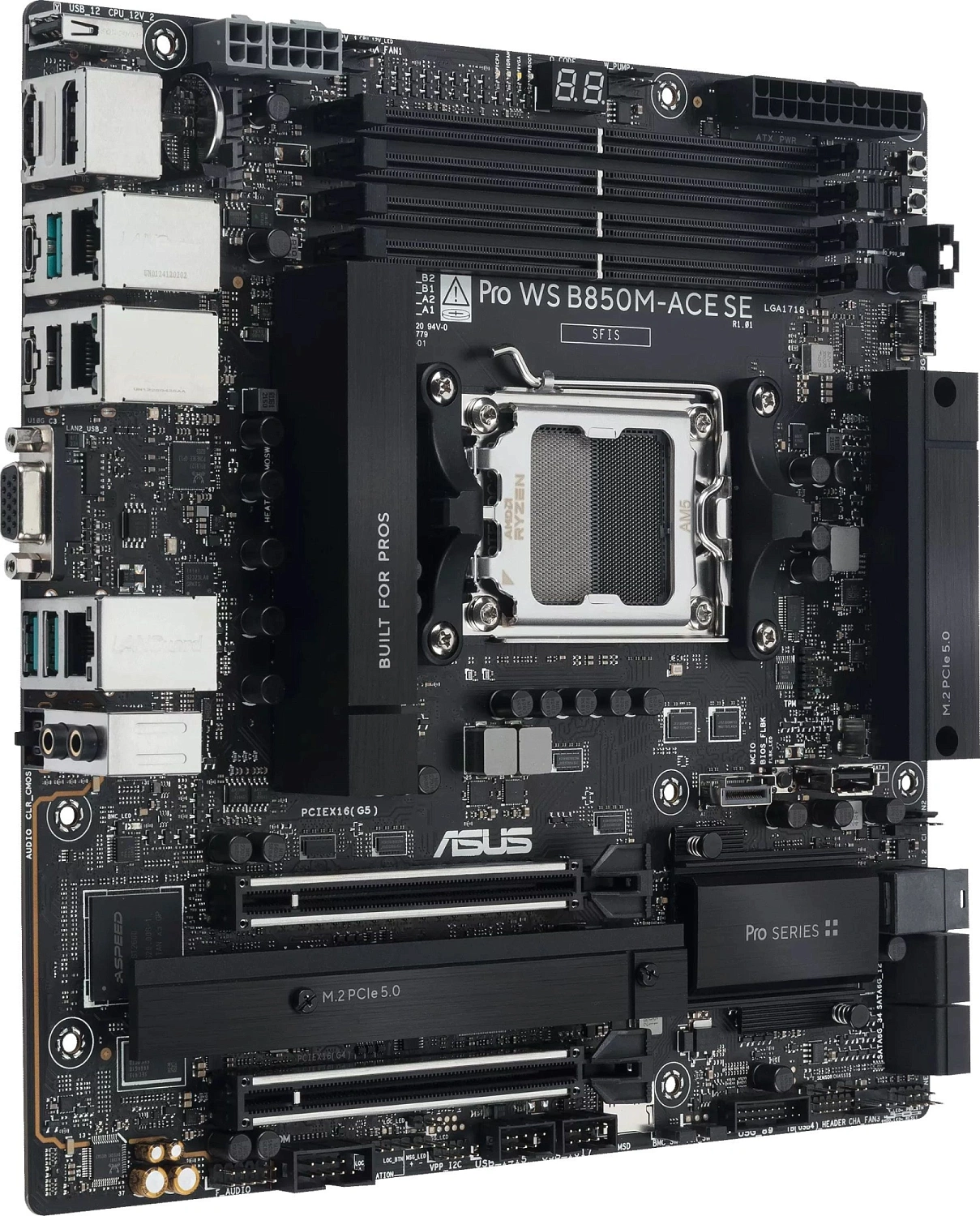 материнская плата ASUS PRO WS B850M-ACE SE, B850, AM5, 4*DDR5, 4*SATA, 2*M.2, 1*USB 3.2, 6*USB 2.0, Type-C, 2*PCIx16, HDMI, mATX; 90MB1MN0-M0EAY0