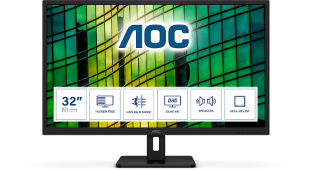 Монитор 31,5" AOC Q32E2N 2560x1440 75Гц IPS LED 16:9 4ms HDMI DP 20M:1 3000:1 178/178 250cd Tilt 2*Speakers 3Вт Black